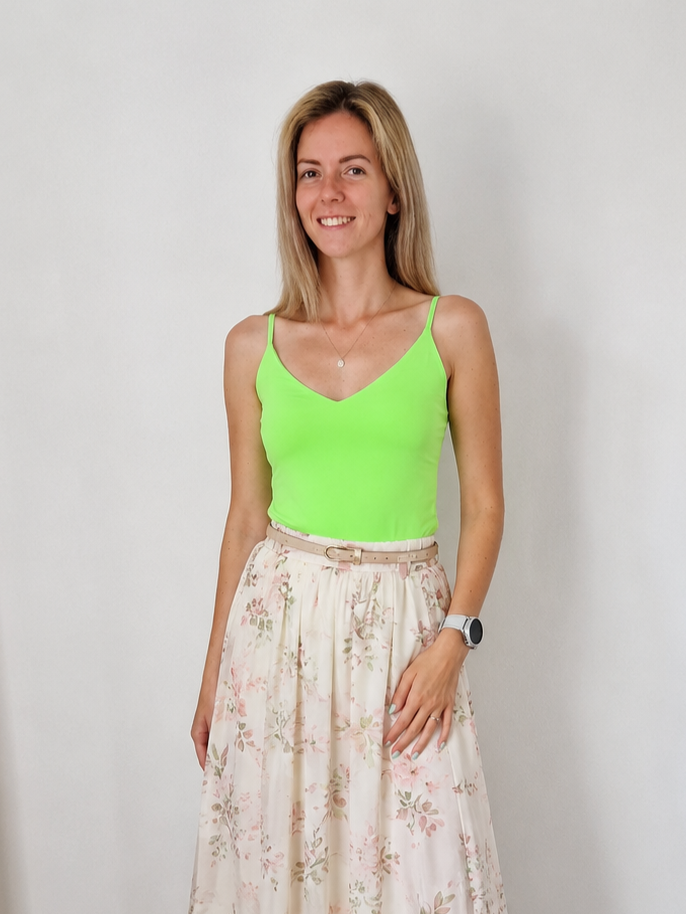 Flóra vékonypántos V nyakú neon zöld top
