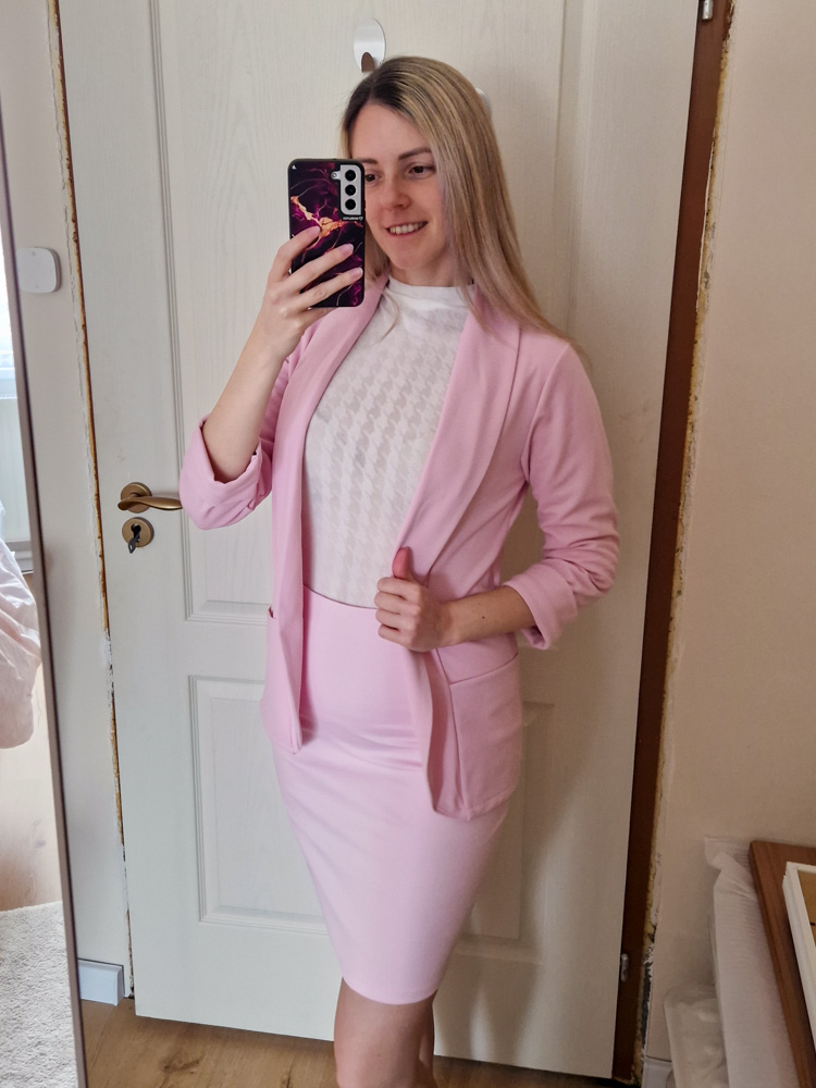 Boglárka púderrózsaszín pamut ceruzaszoknya – egyméretes, gumis derekú