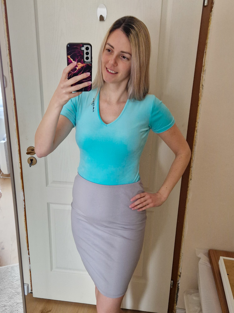 Boglárka szürke pamut ceruzaszoknya – egyméretes, gumis derekú