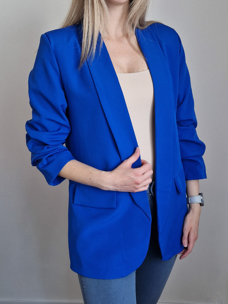 Dorka királykék női blézer – elegáns, gomb nélküli letisztult blézer