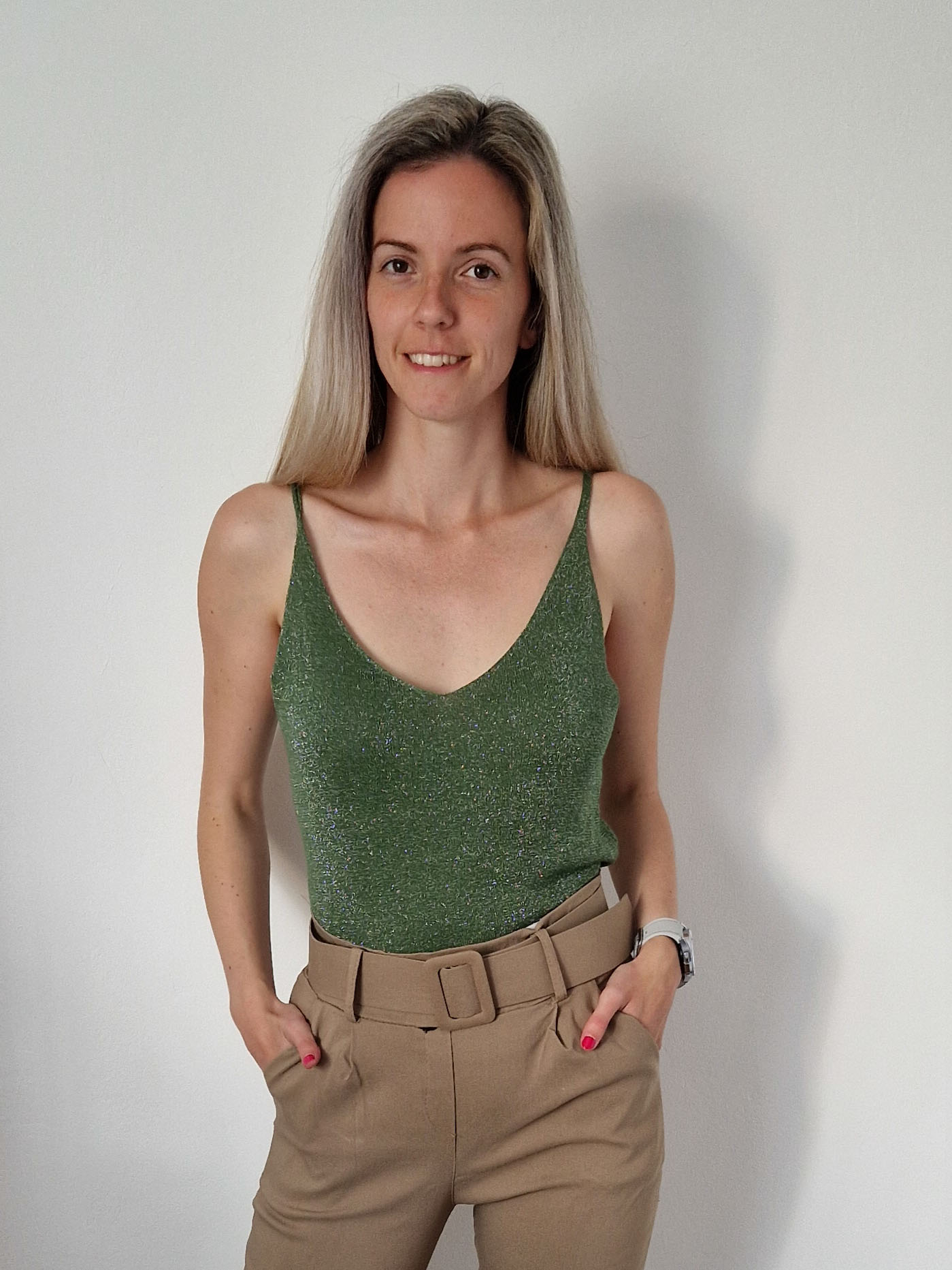 Glim khaki ezüst szállal átszőtt csillogós puha top