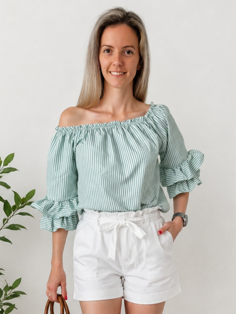 Lilien vállra húzható zöld csíkos felső