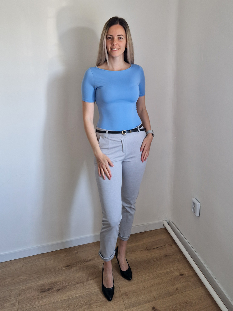 Love jeges kék rövid ujjú kereknyakú basic felső