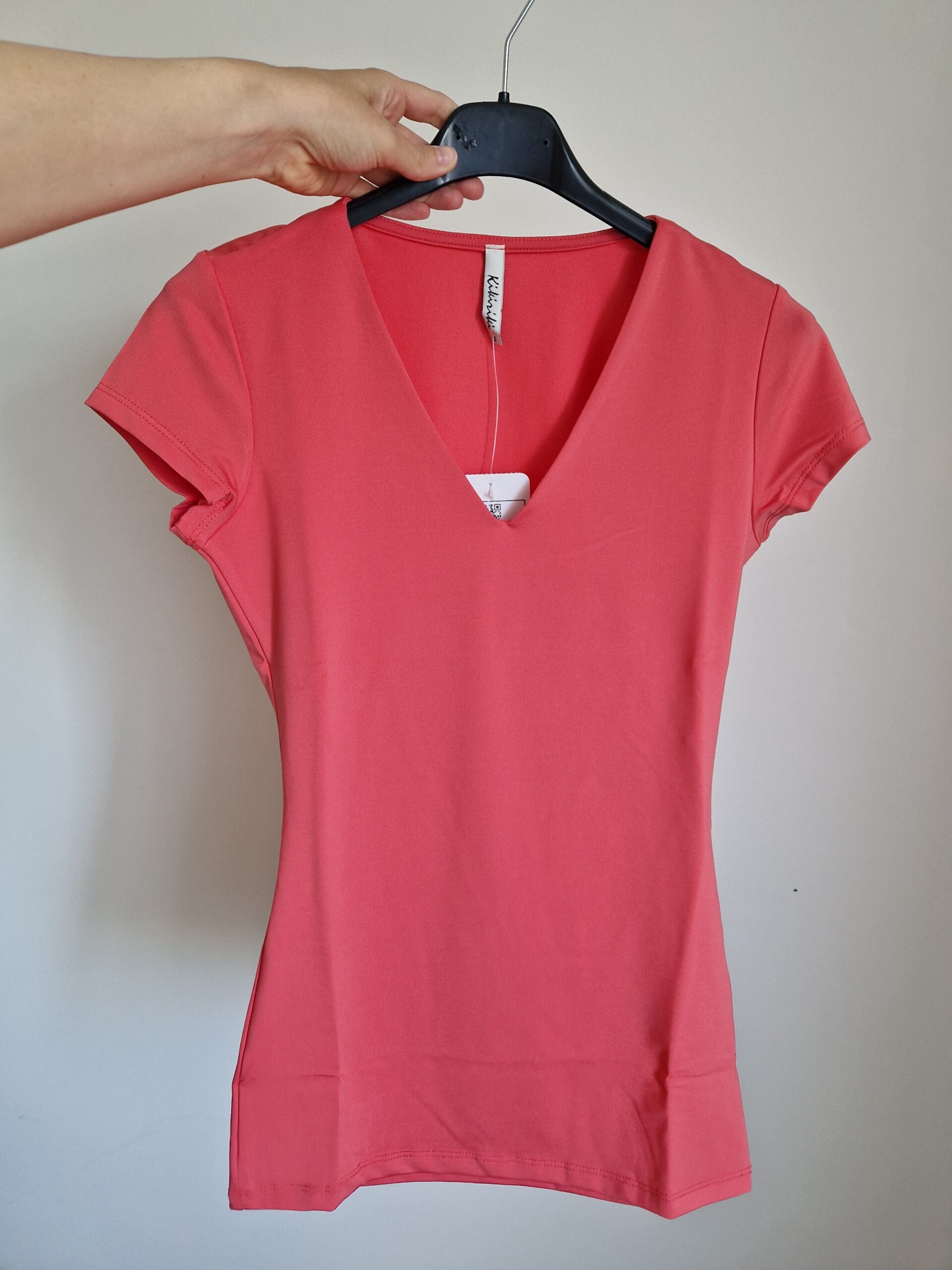 Love korall rövid ujjú V nyakú basic felső