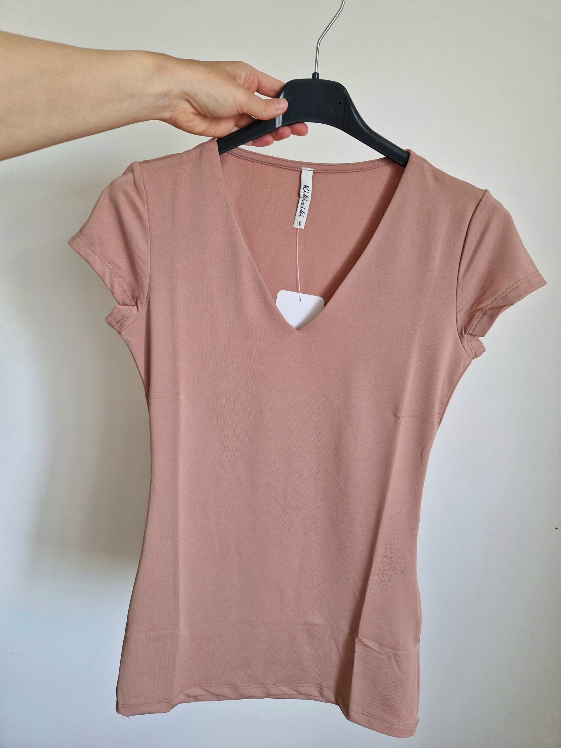 Love karamell rövid ujjú V nyakú basic felső