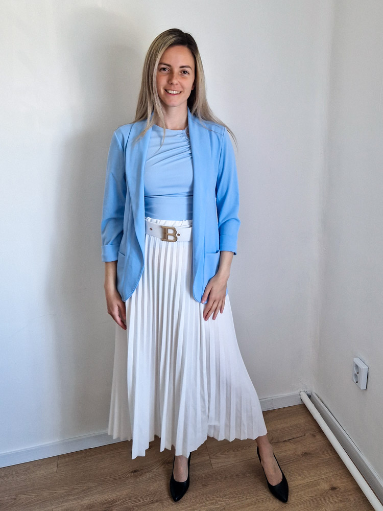 Bella babakék elegáns csipkés női felső – XS-L méret