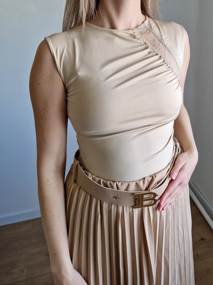 Bella bézs elegáns csipkés női felső – XS-L méret