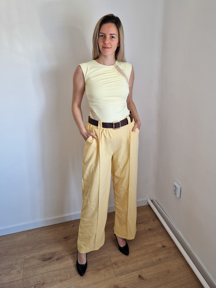 Bella sárga elegáns csipkés női felső – XS-L méret