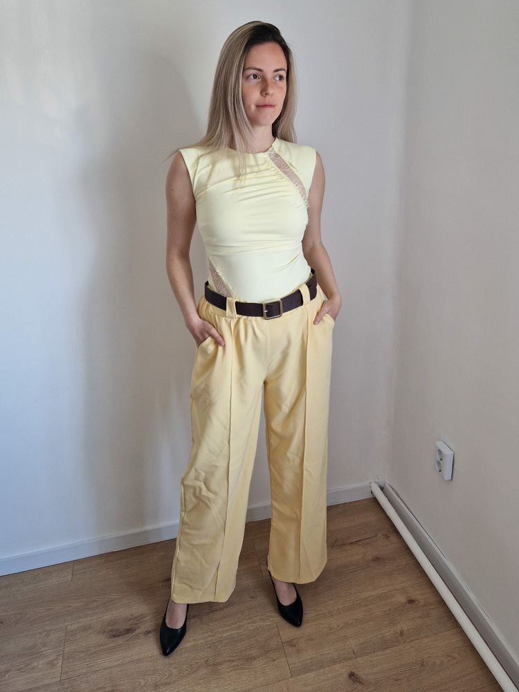 Bella sárga elegáns csipkés női felső – XS-L méret