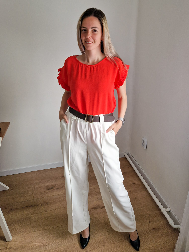 Dóra korall fodros felső XL méretig