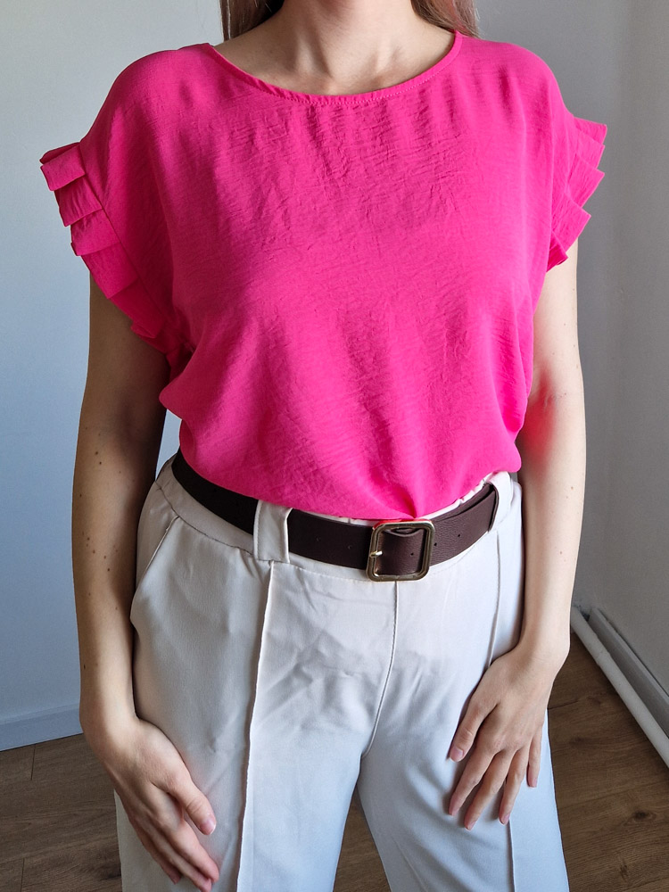 Dóra fukszia fodros felső XL méretig