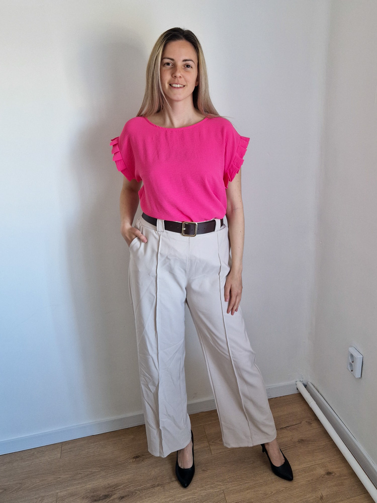 Dóra fukszia fodros felső XL méretig