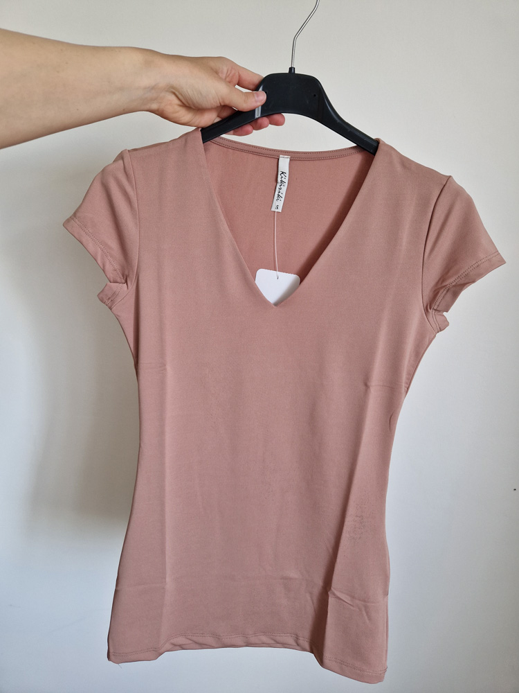 Love karamell rövid ujjú V nyakú basic felső
