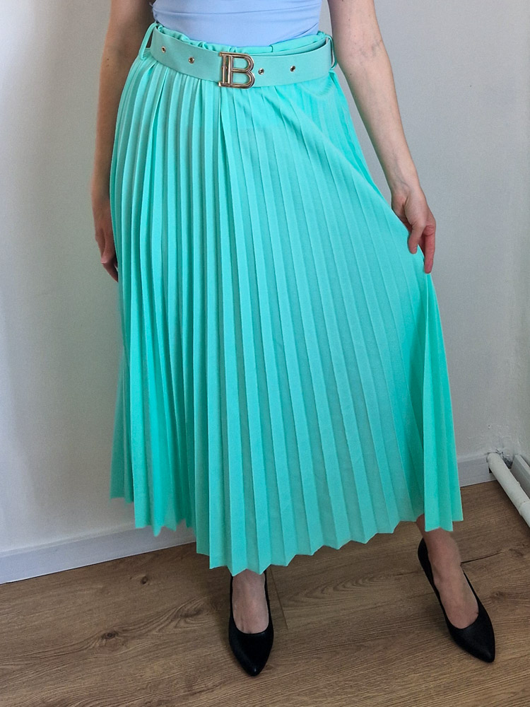 Luxe Rose menta pliszírozott midi szoknya övvel