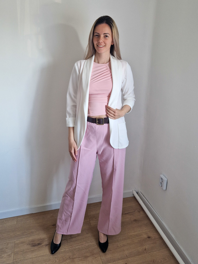 Shape rózsaszín magas derekú bőszárú elegáns női nadrág – karcsúsító fazon, ajándék övvel (XL méretig)