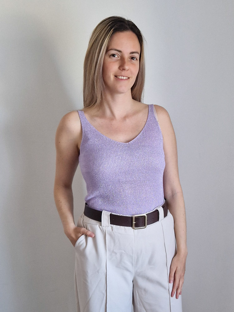 Glitter lila puha lurex top ezüstszállal – elegáns női felső L méretig