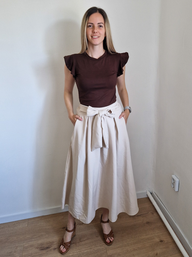 Liza bézs masnis midi szoknya – S-XL méret