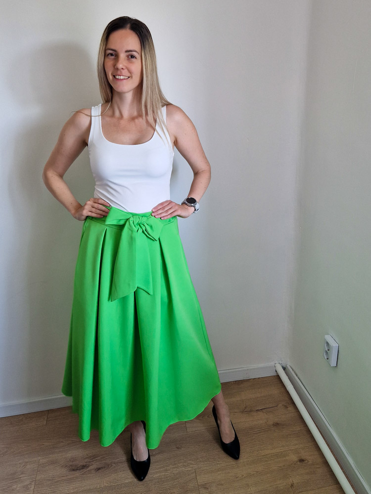 Liza élénk zöld masnis midi szoknya – S-XL méret