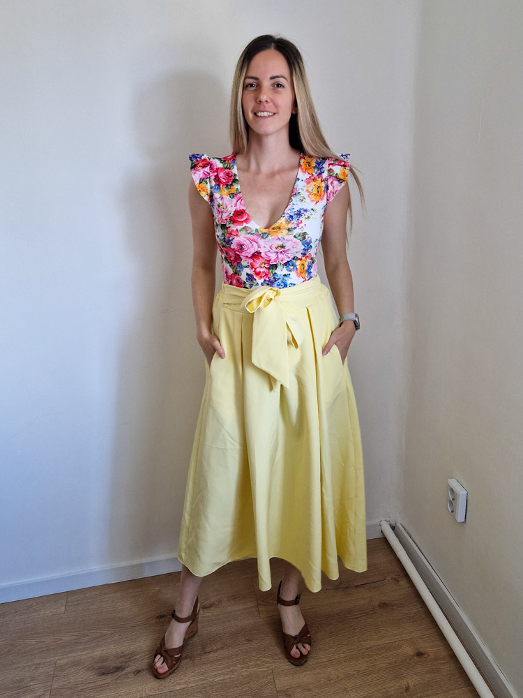 Liza pasztellsárga masnis midi szoknya – S-XL méret