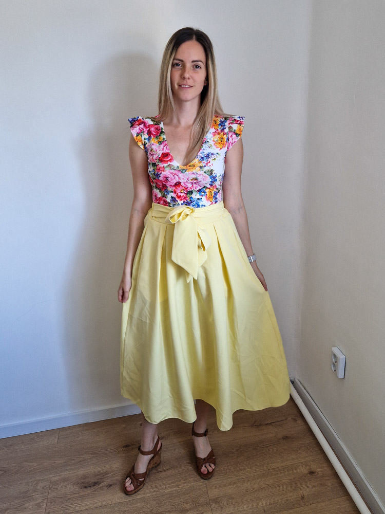 Liza pasztellsárga masnis midi szoknya – S-XL méret