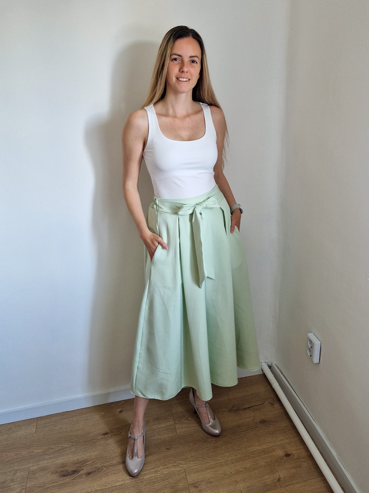 Liza pasztellzöld masnis midi szoknya – S-XL méret