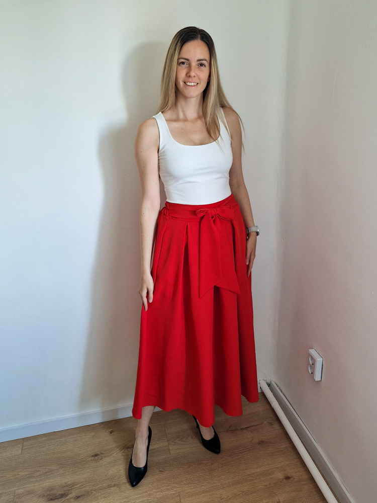 Liza piros masnis midi szoknya – S-XL méret
