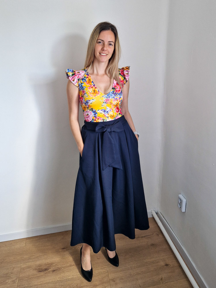 Liza sötétkék masnis midi szoknya – S-XL méret