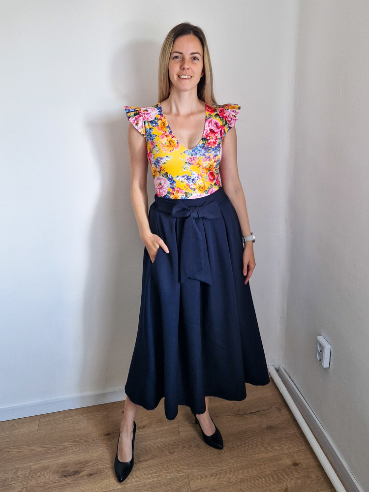 Liza sötétkék masnis midi szoknya – S-XL méret