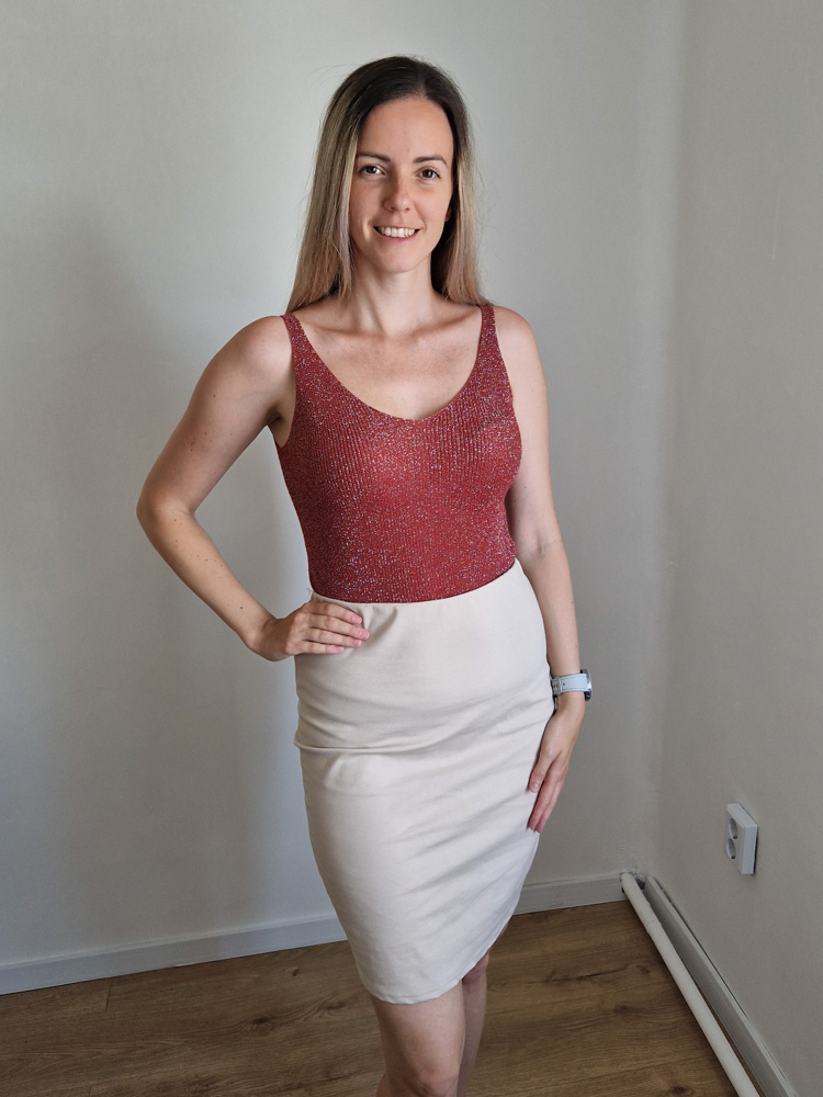 Glitter terrakotta puha lurex top ezüstszállal – elegáns női felső L méretig