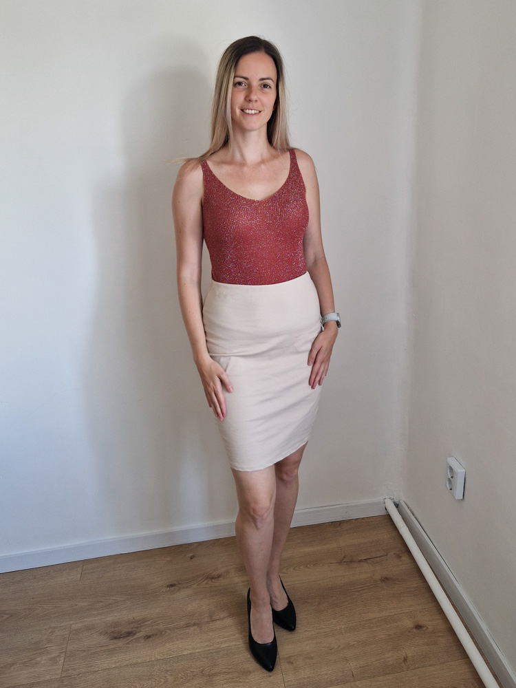 Glitter terrakotta puha lurex top ezüstszállal – elegáns női felső L méretig