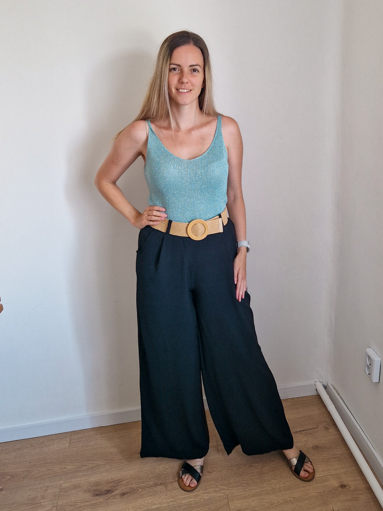 Glitter türkiz puha lurex top ezüstszállal – elegáns női felső L méretig