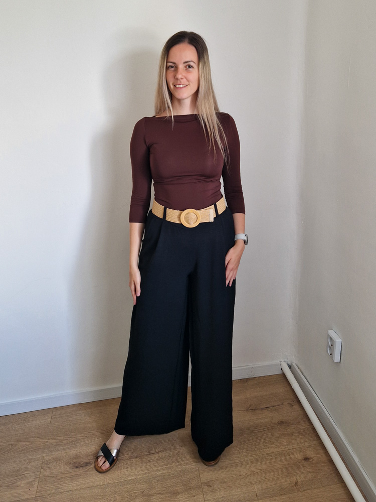 Love csónak nyakú csokibarna felső
